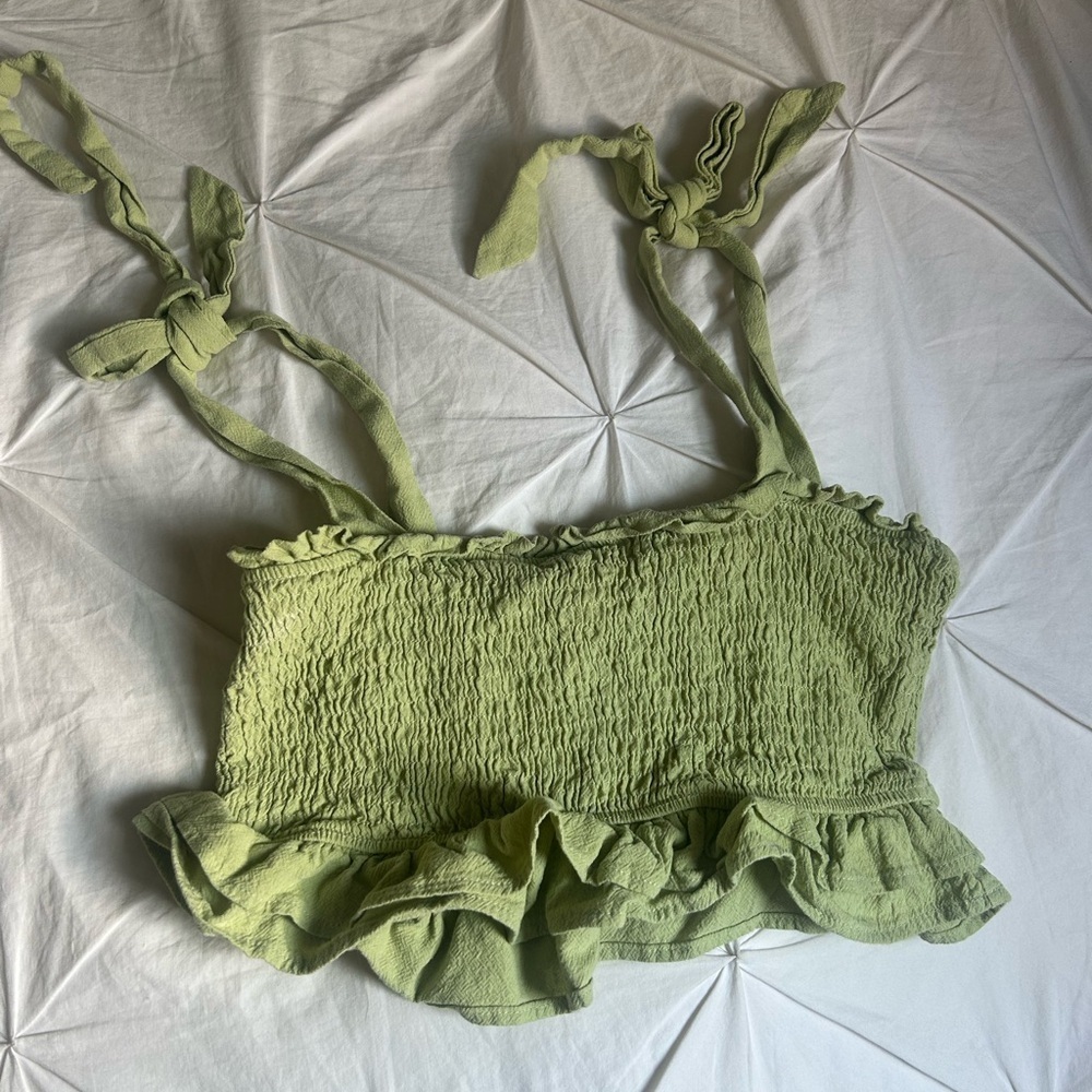 Womens Shein XS Green Tie Cropped Top